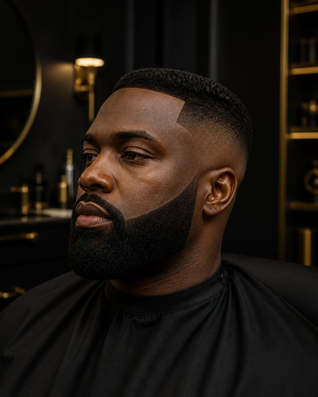 Sculpted beard and sharp line up close up